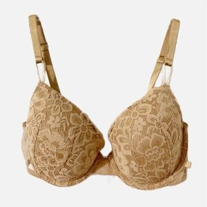 Victoria’s Secret Lined Demi Nude / Tan Lace Bra Mesh Back Panels Size 36 C